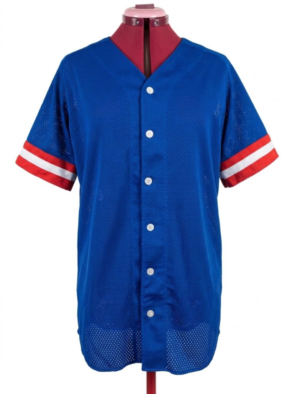 Vintage-Style Blue Athletic Knit Baseball Jersey | Men's Medium